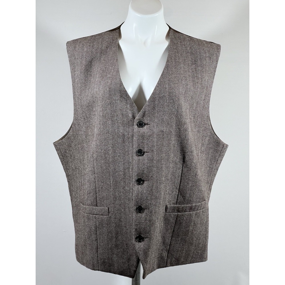 Ruth & Boaz Herringbone Vest Mens 2XL Brown Wool Blend Edwardian Classic Vibe